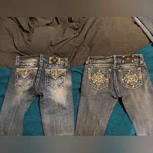 Yeah Miss Me Embellished Blue Jeans with Intricate Pocket Designs